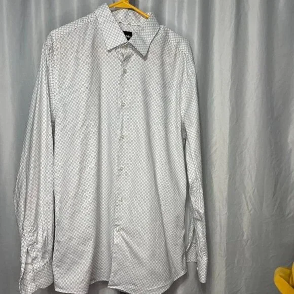 BOSS Slim Fit Stretch Dress Shirt | White Micro-Dot Print | Size 17½ - Picture 5 of 8